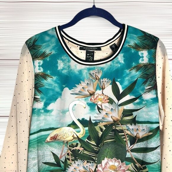Scotch & Soda Maison Scotch Top Blouse Exotic Flamingo Lotus Print US 4 - Picture 3 of 12